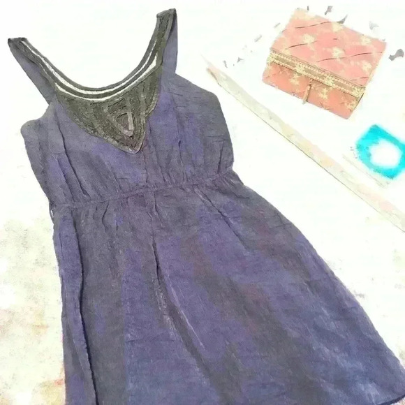 Blue Scoopneck Dress W/ Detailed Stitched Neckline - Picture 1 of 7